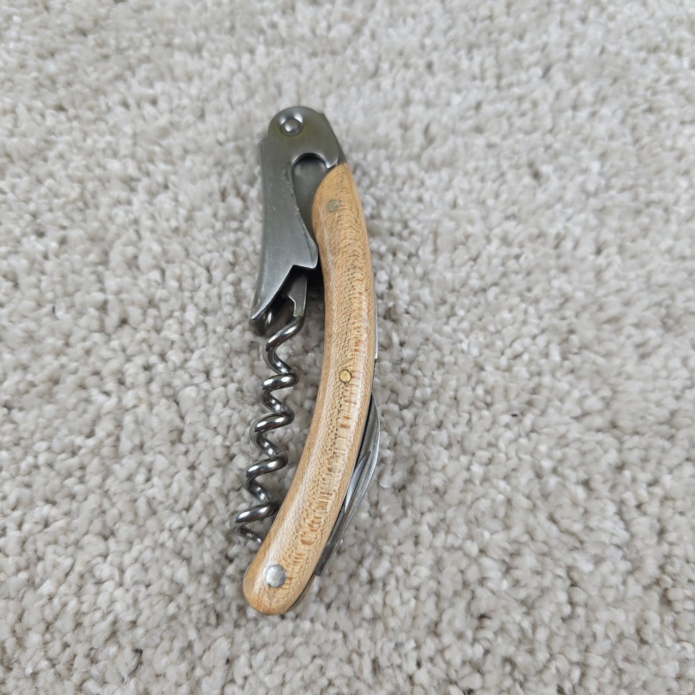Unbranded Waiters Corkscrew Brown Wood Handle Stainless Steel Wine Bottle Opener
